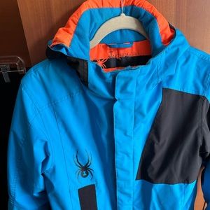 Gently used blue Spyser ski jacket with hood